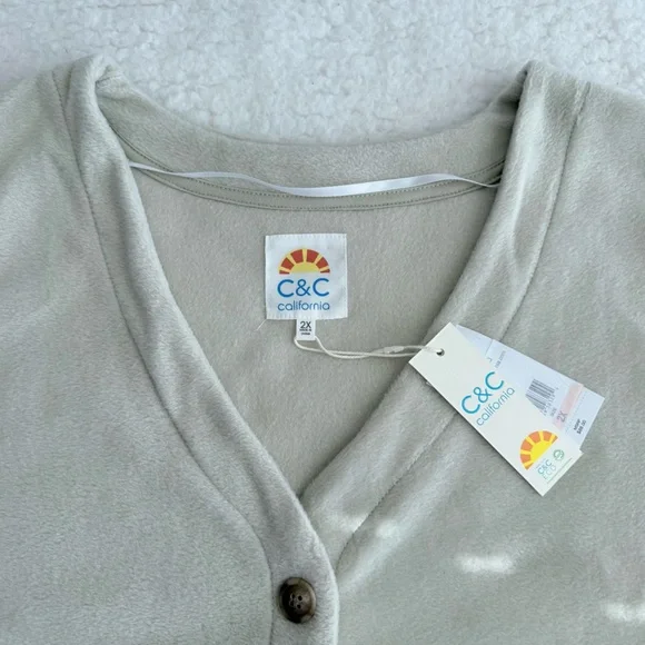 C&C California Women's Soft Green Buttoned Cardigan, Pockets, Size 1X - Picture 6 of 8